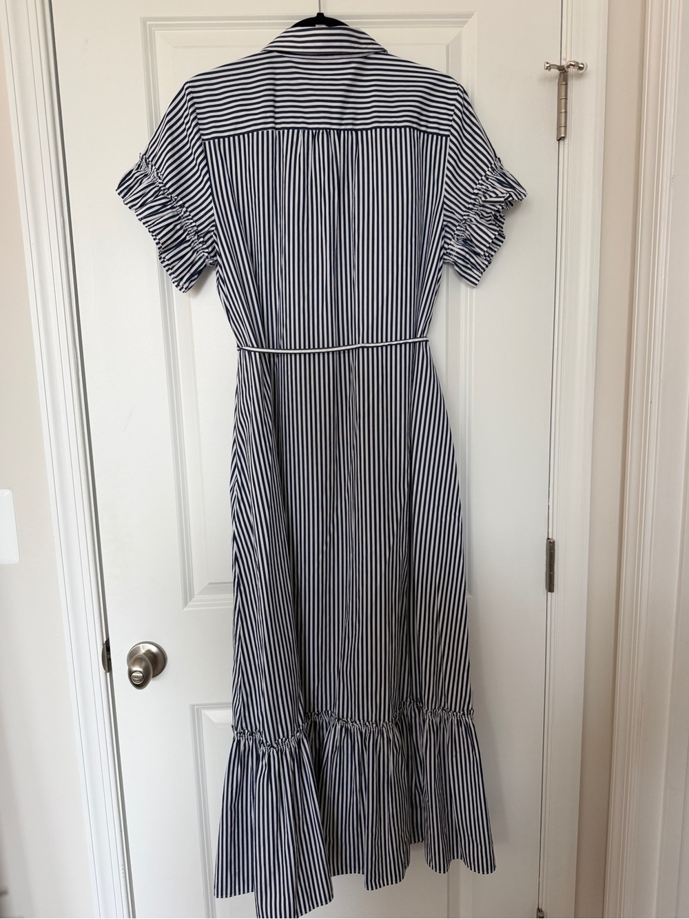 J.Crew Striped Button-Front Maxi Dress with Ruffle Hem - Blue/White - Picture 5 of 6